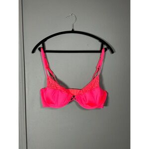 Savage X Fenty Bra‎ 38C Not Sorry Neon Pink Half Cup with Lace Intimates wired